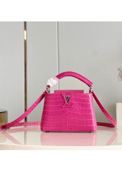 Louis Vuitton Capucines Mini Tote Shoulder Bag Pink Crocodile Embossed Leather M48865