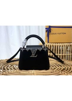 Louis Vuitton Capucines Mini Top Handle Shoulder Bag Black Calf Leather M56669