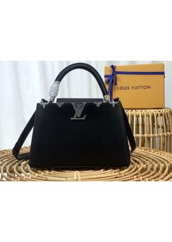 Louis Vuitton Capucines PM Top Handle Shoulder Bag Black Calf Leather M56669 