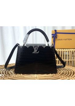 Louis Vuitton Capucines PM Top Handle Shoulder Black Crocodile Embossed Leather Bag M56669 