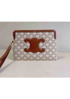  Celine Triomphe Small Canvas Pouch Bag White