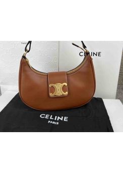 Celine AVA Triomphe Soft Hobo Shoulder Brown Bag Smooth Calfskin 114493