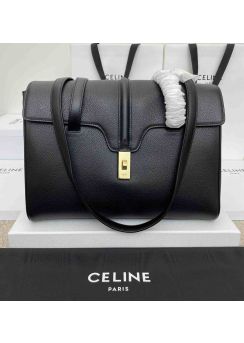 Celine Medium Soft 16 Shoulder Bag Black Grained Calfskin 195543