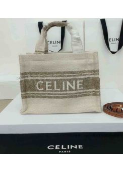 Celine Small Cabas Thais Triomphe Shoulder Crossbody Bag Green Beige Textile 199162
