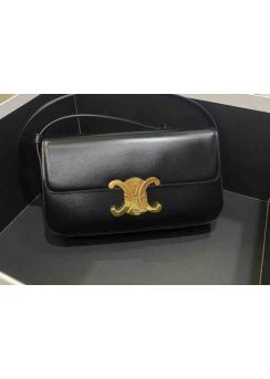 Celine Triomphe Black Leather Flap Shoulder Bag 194142