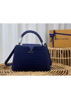 Louis Vuitton Capucines PM Tote Shoulder Bag Blue Crocodile Embossed Leather N93419