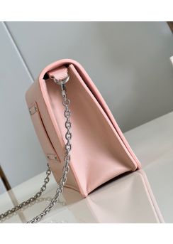 Louis Vuitton Twist Belt Chain Pouch Clutch Shoulder Crossbody Bag Pink Grained Cowhide Leather M68750