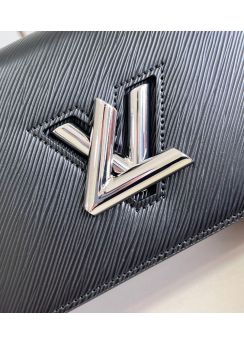 Louis Vuitton Twist Belt Chain Silver Logo Pouch Clutch Shoulder Crossbody Bag Black Grained Cowhide Leather M68750
