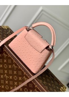 Louis Vuitton Capucines Mini Tote Shoulder Bag Pink Ostrich Embossed Leather M93483