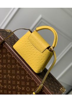 Louis Vuitton Capucines Mini Tote Shoulder Bag Yellow Ostrich Embossed Leather M93483