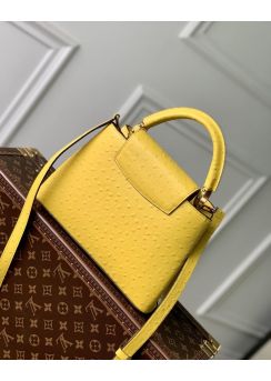 Louis Vuitton Capucines BB Tote Shoulder Bag Yellow Ostrich Embossed Leather M93483