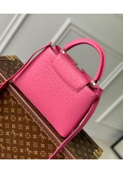 Louis Vuitton Capucines BB Tote Shoulder Bag Rose Red Ostrich Embossed Leather M93483