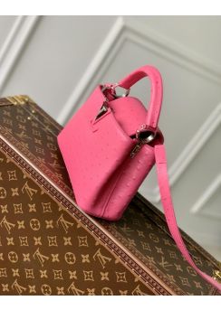 Louis Vuitton Capucines Mini Tote Shoulder Bag Rose Red Ostrich Embossed Leather M93483