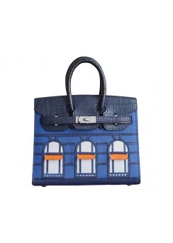 Hermes Mini Birkin Crocodile Tote Bag Blue