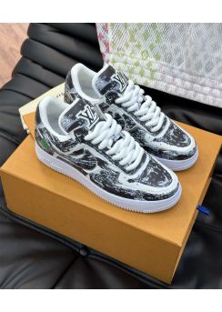 Louis Vuitton x Nike Air Force 1 Gray White Leather Sneakers 35To40To46