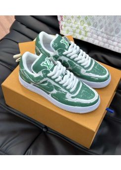 Louis Vuitton x Nike Air Force 1 Green White Leather Sneakers 35To40To46