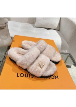 Louis Vuitton Beige Shearling Fur Paseo Flat Comfort Mule Sandal 35To42