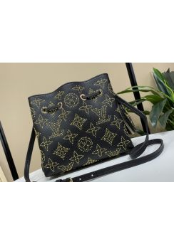 Louis Vuitton Bella Bucket Shoulder Bag with Studs Black Mahina Calfskin Leather M23392