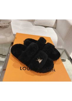 Louis Vuitton Black Shearling Fur Paseo Flat Comfort Mule Sandal 35To42