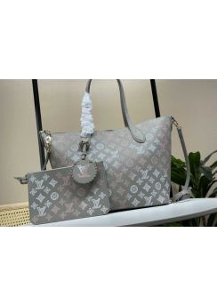Louis Vuitton Blossom MM Tote Shoulder Bag Gray Mahina Calfskin M23387