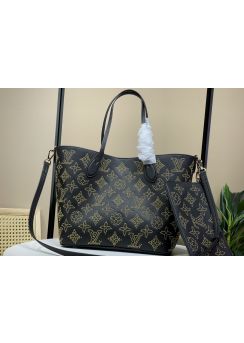 Louis Vuitton Blossom MM Tote Shoulder Bag Black Mahina Calfskin M23387