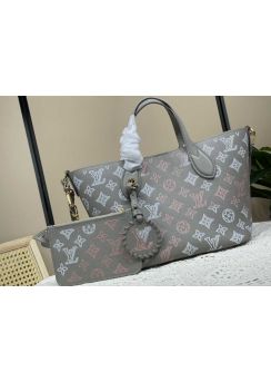 Louis Vuitton Blossom PM Shopping Tote Bag Gray Mahina Calfskin M23758 