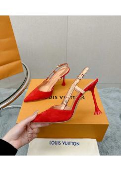 Louis Vuitton Blossom Slingback Pumps Red Suede Leather 95MM 35To42