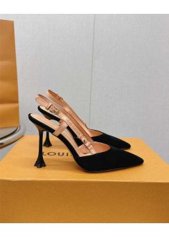 Louis Vuitton Blossom Slingback Pumps Black Suede Leather 95MM 35To42