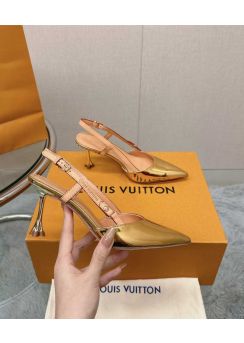 Louis Vuitton Blossom Slingback Pumps Gold Metallic Leather 75MM 35To42
