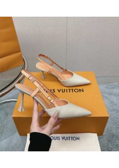 Louis Vuitton Blossom Slingback Pumps Latte Patent Leather 75MM 35To42