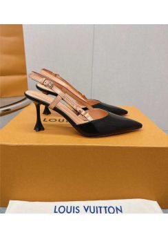 Louis Vuitton Blossom Slingback Pumps Black Patent Leather 75MM 35To42