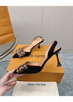 Louis Vuitton Blossom Slingback Pumps with Bowknot Black Suede Calfskin 75MM 35To42