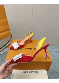 Louis Vuitton Blossom Slingback Pumps with Bowknot Red Suede Calfskin 75MM 35To42