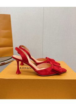 Louis Vuitton Blossom Slingback Pumps with Bowknot Red Suede Leather 75MM 35To42