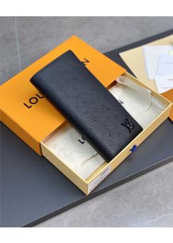 Louis Vuitton Brazza Long Wallet Black Ostrich Leather N82509 