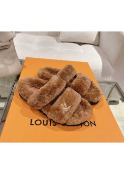 Louis Vuitton Brown Shearling Fur Paseo Flat Comfort Mule Sandal 35To42