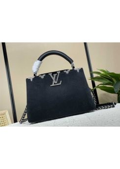 Louis Vuitton Capucines BB Crystals LV Flower Crown Shoulder Crossbody Bag Black Velvet M23246