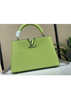 Louis Vuitton Capucines BB Bag Light Green Shiny Crocodile Embossed Leather M48865 
