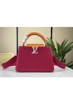 Louis Vuitton Capucines BB Red Leather and Orange Ostrich Flap Tote Shoulder Bag N82904