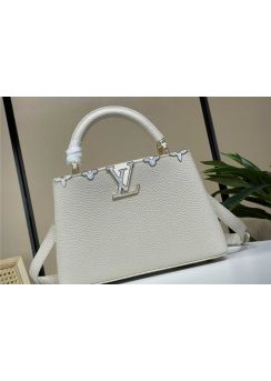 Louis Vuitton Capucines BB Tote Shoulder Bag White Grained Calf Leather m48865 
