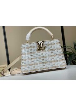 Louis Vuitton Capucines BB Tote Shoulder Bag White Beige Woven Leather M23083 