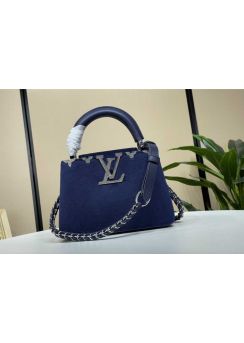 Louis Vuitton Capucines Mini Blue Wool and Leather Bag M48865