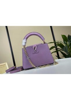Louis Vuitton Capucines Mini Purple Lizard Embossed Leather Tote Shoulder Bag N48865
