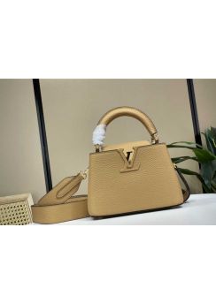 Louis Vuitton Capucines Mini Tote Shoulder Bag Beige Grained Cowhide Leather m59227