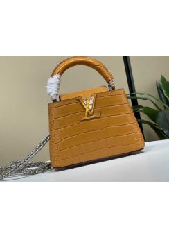 Louis Vuitton Capucines Mini Bag Yellow Shiny Crocodile Embossed Leather M48865