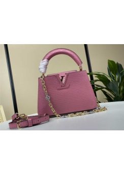 Louis Vuitton Capucines Mini Pink Lizard Embossed Leather Tote Shoulder Bag N48865