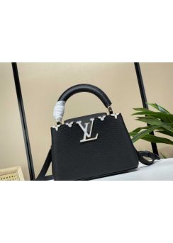 Louis Vuitton Capucines Mini Tote Shoulder Bag Black Grained Calf Leather M48865 
