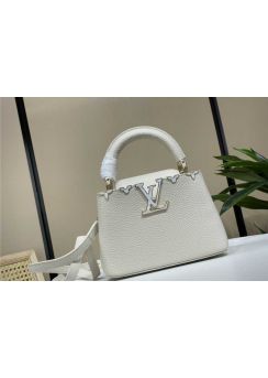 Louis Vuitton Capucines Mini Tote Shoulder Bag White Grained Calf Leather M48865