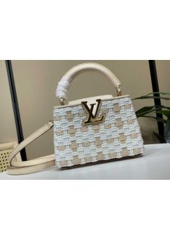 Louis Vuitton Capucines Mini Tote Shoulder Bag White Beige Woven Leather M23083 