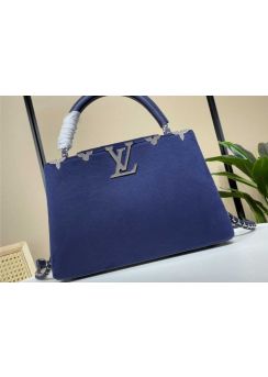 Louis Vuitton Capucines PM Crystals LV Flower Crown Shoulder Crossbody Bag Blue Velvet M23246